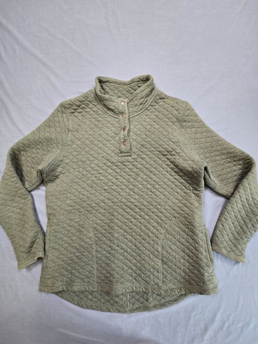 Duluth Trading Co Large Womens Quilted Pullover Long Sleeve Green Snap Neck